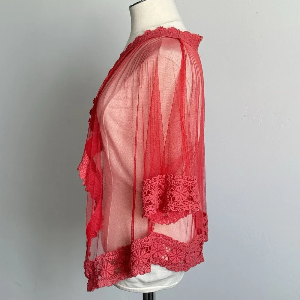 Mesh Lace Kimono Poet Women L Sheer Jazz Opera Holiday Layer Festival VTG